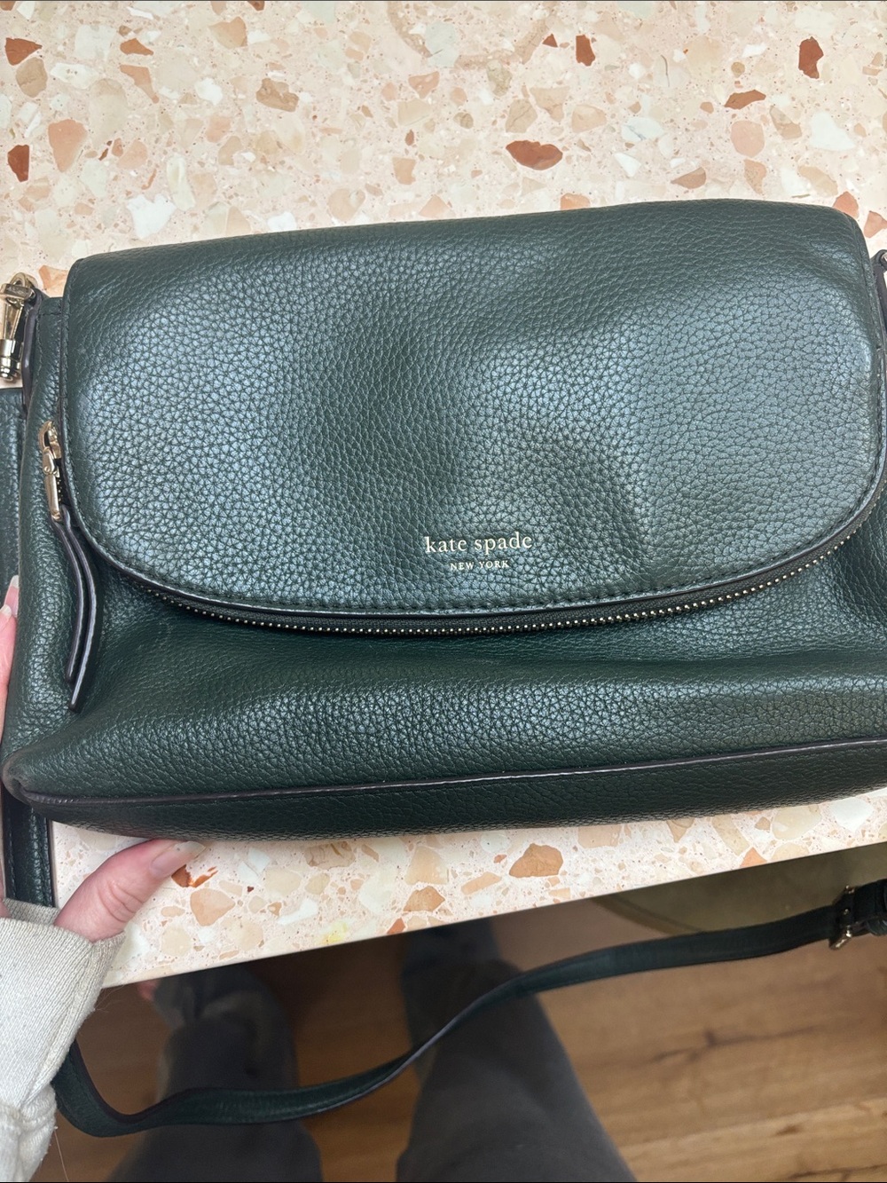 kate spade Dark Green Pebbled Leather Crossbody Bag